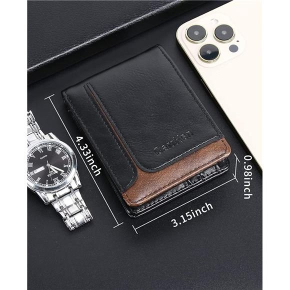 Mens Leather Wallet Front Pocket Bifold RFID Blocking Wallet Stripe Black - Picture 3 of 7